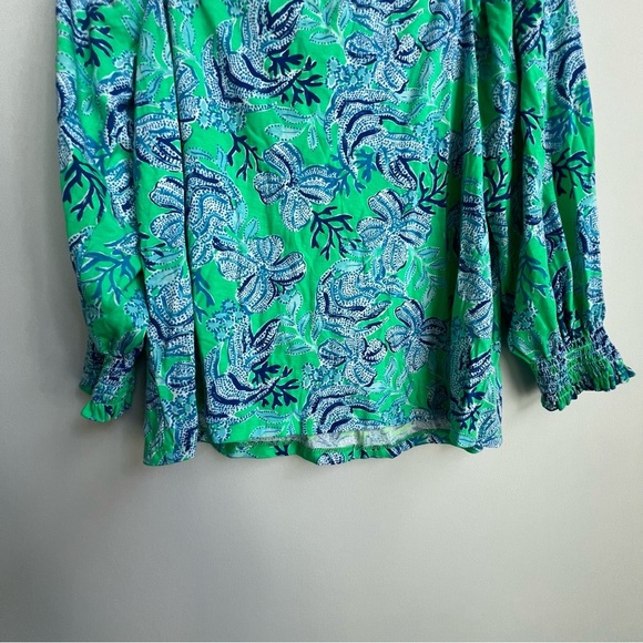 LILLY PULITZER LESSA OFF THE SHOULDER TOP, CABANA GREEN, KEEPIN IT REEL Small - Picture 10 of 13